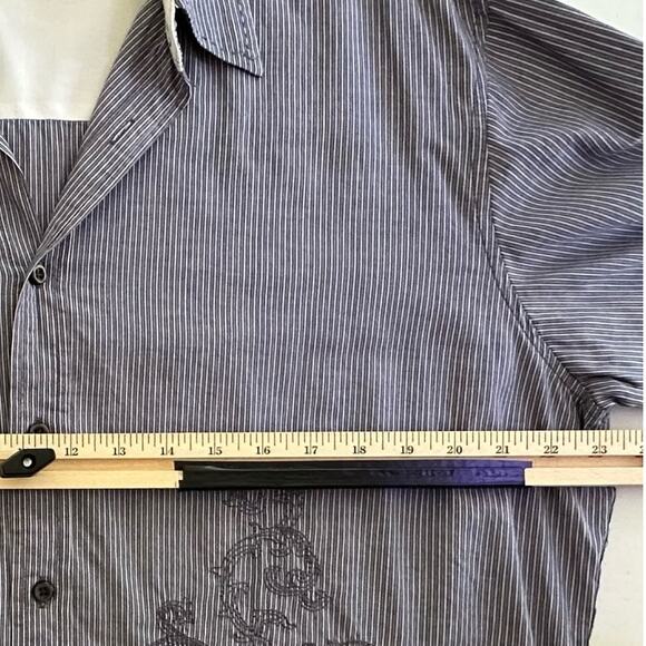 J Campbell Mens Shirt Size Large Blue White Stripe Embroidered Filagree Design - Picture 7 of 8